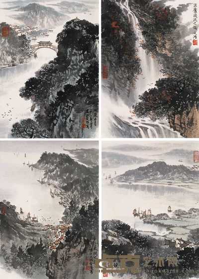 宋文治 江南风景图 镜心（四开） 34×24cm×4